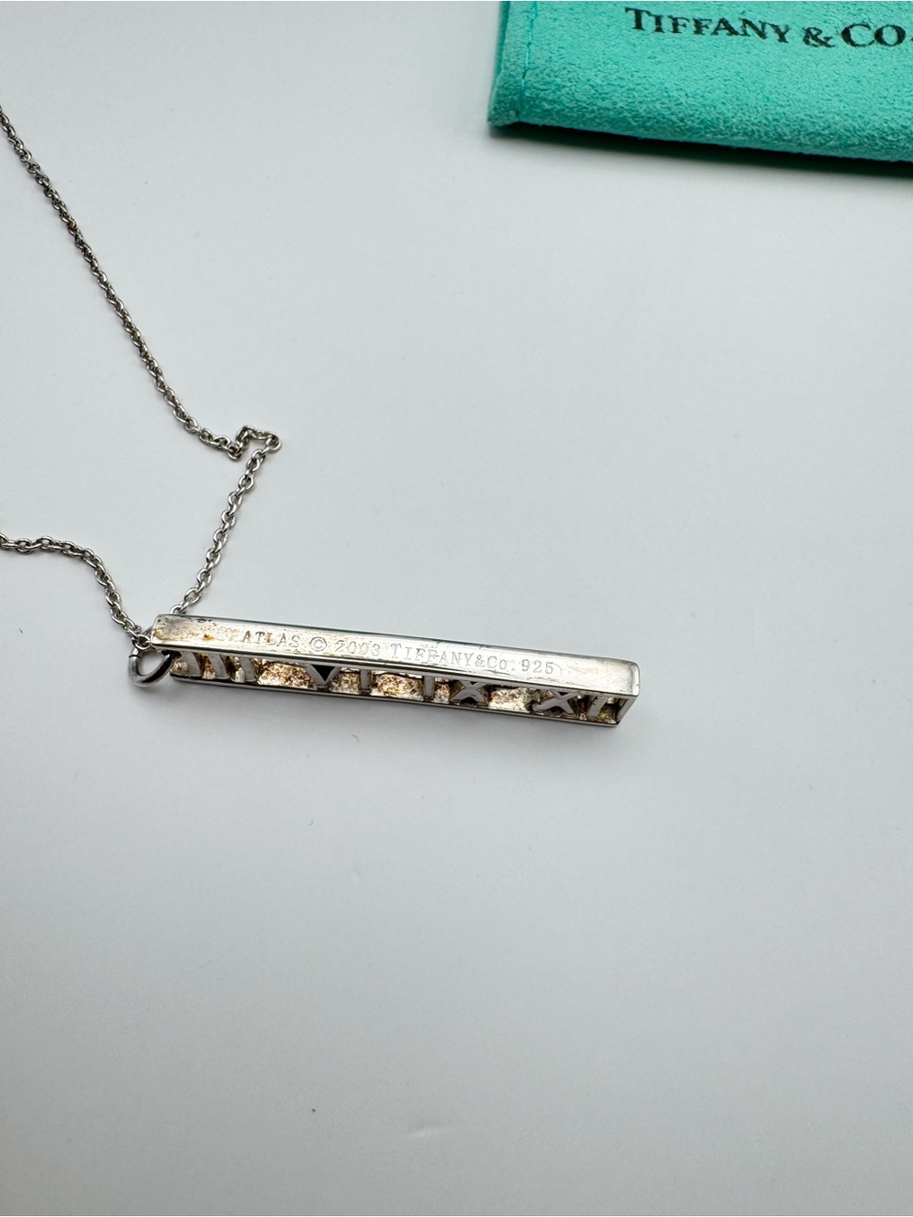 Tiffany & Co. Atlas Roman Numeral Bar Necklace Sterling Silver 925 18" Chain - Picture 3 of 4
